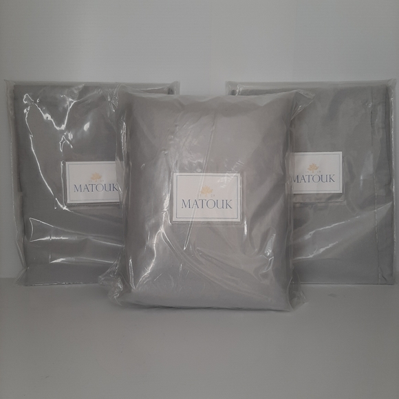 Matouk Thea 100% Linen King Duvet Cover and 2 Euro Shams Pool Gray - Picture 3 of 13